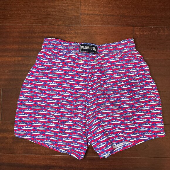 Vilebrequin Men’s Swim Shorts – Red & Blue Pattern – Size Large - Picture 5 of 9